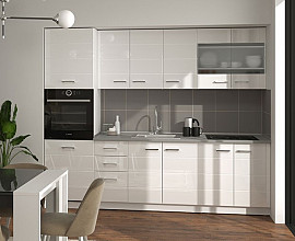 Kuhinjski blok Atena 200 cm, Barva bela visoki sijaj, siva