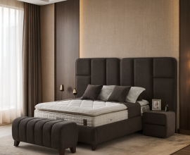 Boxspring KOMPLET Z VZMETNICO in NOČNIMA OMARICAMA Postelja Dublin 180X200 cm Barva rjava. po naročilu