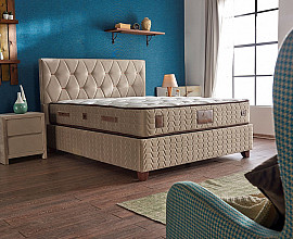 BOXSPRING KOMPLET: Postelja Cashmere 140x200 z dvižnim dnom, predalom in vzmetnico, Barva bež