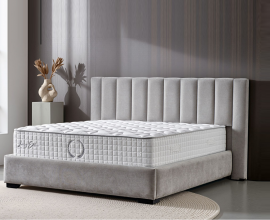 Boxspring postelja Celine, Komplet z dvižnim dnom, predalom in vzmetnico 160x200 , Barva siva