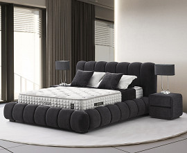Boxspring postelja Cosmos, Komplet z dvižnim dnom, predalom in vzmetnico 160x200 , Barva Temno siva tkanina, po naročilu