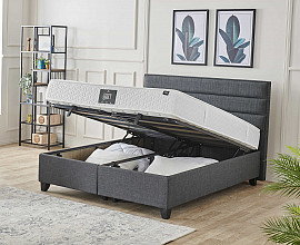 Boxspring postelja GIta Komplet z dvižnim dnom, predalom in vzmetnico 180x200 , Barva siva, po naročilu