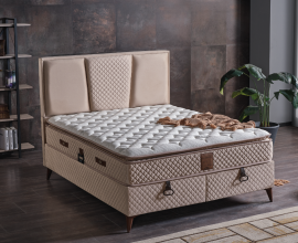 Boxspring Postelja Hamilton, Komplet z dvižnim dnom, predalom in vzmetnico 120x200 , Barva bež, mikrotkanina, po naročilu