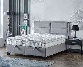 Boxspring postelja Havana, Komplet z dvižnim dnom, predalom in vzmetnico 160x200 , Barva siva mikrotkanina