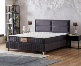 Boxspring postelja Havana, Komplet z dvižnim dnom, predalom in vzmetnico 180x200 , Barva antracit mikrotkanina, po naročilu
