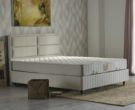 Boxspring postelja Havana, Komplet z dvižnim dnom, predalom in vzmetnico 160x200 , Barva bež tkanina