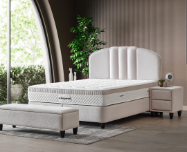 Boxspring postelja Imperial, Komplet z dvižnim dnom, predalom in vzmetnico 140x200 , Barva bež, po naročilu