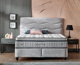 Boxspring postelja Kron Komplet z dvižnim dnom, predalom in vzmetnico 160x200 , Barva siva, po naročilu