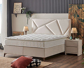 Boxspring postelja Linea, Komplet z dvižnim dnom, predalom in vzmetnico 200x200 , Barva bež, po naročilu