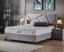 Boxspring postelja Linea, Komplet z dvižnim dnom, predalom in vzmetnico 140x200 , Barva siva