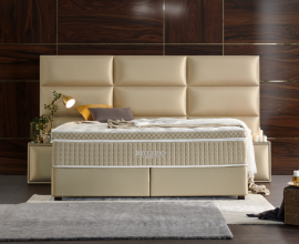 BOXSPRING KOMPLET Postelja Z DVIŽNIM DNOM, PREDALOM, VZMETNICO in NOČNIMA OMARICAMA: Lounge 2 160x200, Barva bež