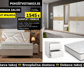 KOMPLET spalnica TORINO 160x200 Z DNOM in VZMETNICO, Omara 225 cm, Barva bela, hrast  