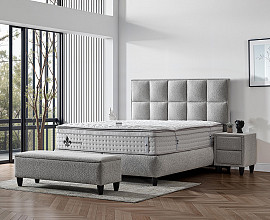 Boxspring postelja Magic, Komplet z dvižnim dnom, predalom in vzmetnico 120x200 , Barva svetlo siva, po naročilu