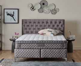 Boxspring postelja Magnifique Deluxe, Komplet z dvižnim dnom, predalom in vzmetnico 180x200 , Barva siva