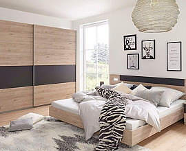 KOMPLET spalnica Maroko 160x200 z LETVENIM DNOM in VZMETNICO, Barva hrast, siva , drsna