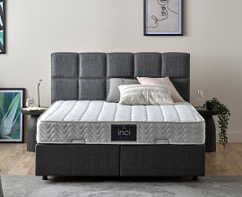 Boxspring postelja Marseille Komplet z dvižnim dnom, predalom in vzmetnico 160x200 , Barva siva, po naročilu