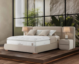 KOMPLET Z DVIŽNIM DNOM, PREDALOM in NOČNIMA OMARICAMA: Kingmaster 180x200, Barva bež, po naročilu