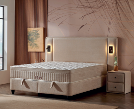 Boxspring postelja Menton Komplet z dvižnim dnom, predalom in vzmetnico 140x200 , Barva bež, po naročilu