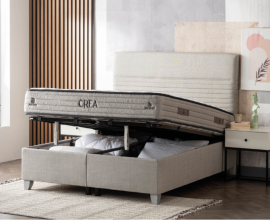 BOXSPRING KOMPLET Postelja Z DVIŽNIM DNOM, PREDALOM in VZMETNICO: Milano 160x200, Barva kapučino, po naročilu