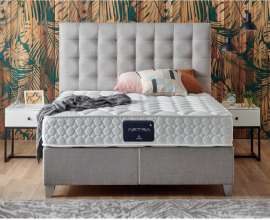 Boxspring postelja Monika Komplet z dvižnim dnom, predalom in vzmetnico 160x200 , Barva siva, po naročilu