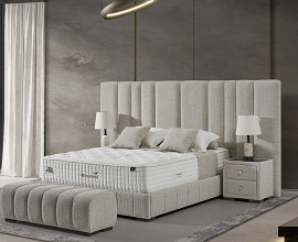 Posteljni okvir Montana 200x200 z dvižnim dnom in predalom, Barva bež tkanina, po naročilu