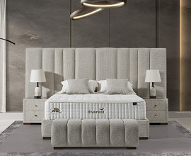 Boxspring postelja Montana, Komplet z dvižnim dnom, predalom in vzmetnico 180x200 , Barva bež tkanina, po naročilu