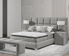 Boxspring postelja Naomi, Komplet z dvižnim dnom, predalom in vzmetnico 200x200 , Barva siva tkanina, po naročilu