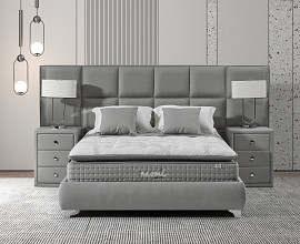 Boxspring postelja Naomi, Komplet z dvižnim dnom, predalom in vzmetnico 200x200 , Barva siva tkanina, po naročilu