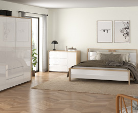 KOMPLET spalnica Next 160x200 z LETVENIM DNOM in VZMETNICO, Barva divji hrast bela visoki sijaj, klasik, po naročilu
