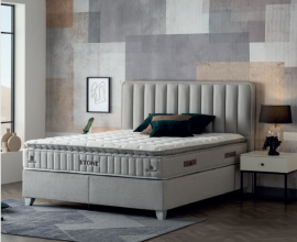 Boxspring postelja Nicca, Komplet z dvižnim dnom, predalom in vzmetnico 200x200 , Barva siva, po naročilu
