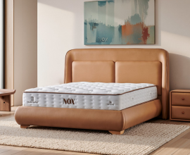 Boxspring postelja Nox, Komplet z dvižnim dnom, predalom in vzmetnico 180x200 , Barva konjak, po naročilu