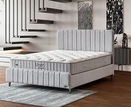 Boxspring postelja Organic, Komplet z dvižnim dnom, predalom in vzmetnico 160x200 , Barva lan, bež