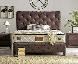 Boxspring postelja Oxford, Komplet z dvižnim dnom, predalom in vzmetnico 140x200 , Barva rjava