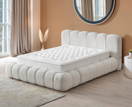 Posteljni okvir Pouf 01, 180x200 z dvižnim dnom in predalom, Barva bež