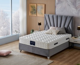 Boxspring postelja Queen, Komplet z dvižnim dnom, predalom in vzmetnico 160x200 , Barva siva