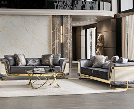 Sedežna garnitura 3+2 Rixos, Barva Siva, zlata / VZMETENO, po naročilu