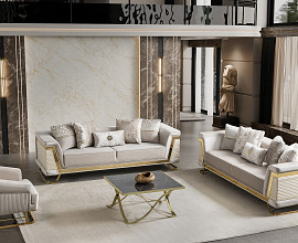 Sedežna garnitura 3+2 Rixos, Barva Bež, zlata / VZMETENO, po naročilu