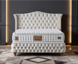 Boxspring postelja Royal, Komplet z dvižnim dnom, predalom in vzmetnico 200x200 , Barva bež, po naročilu