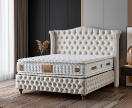 Boxspring postelja Royal, Komplet z dvižnim dnom, predalom in vzmetnico 120x200 , Barva bež, po naročilu