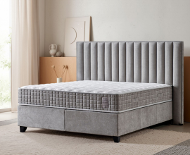 Boxspring postelja Style Komplet z dvižnim dnom, predalom in vzmetnico 180x200 , Barva svetlo siva, po naročilu
