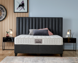 Boxspring postelja Style, Komplet z dvižnim dnom, predalom in vzmetnico 200x200 , Barva siva, po naročilu