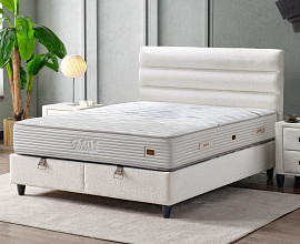 Boxspring postelja Thermo, Komplet z dvižnim dnom, predalom in vzmetnico 180x200 , Barva bež, po naročilu