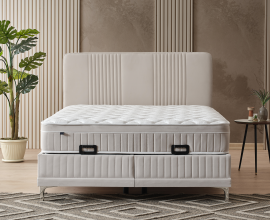 Boxspring postelja Victoria, Komplet z dvižnim dnom, predalom in vzmetnico 160x200 , Barva bež, po naročilu