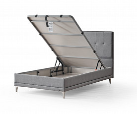 Boxspring postelja 4Sesons, Komplet z dvižnim dnom, predalom in vzmetnico 120x200 , Barva siva tkanina