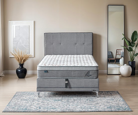 Boxspring postelja 4Sesons, Komplet z dvižnim dnom, predalom in vzmetnico 120x200 , Barva siva tkanina