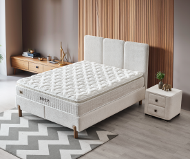 Boxspring postelja Bohem, Komplet z dvižnim dnom, predalom in vzmetnico 180x200 , Barva bež, OMEJENA KOLIČINA !!!