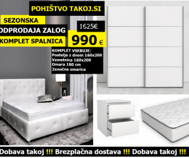 KOMPLET spalnica FIJI 160x200 Z DNOM in VZMETNICO, Omara 180 cm, Barva bela, drsna