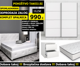 KOMPLET spalnica FIJI 160x200 Z DNOM in VZMETNICO, Omara 180 cm, Barva bela, drsna