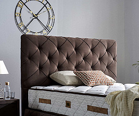 Boxspring postelja Oxford, Komplet z dvižnim dnom, predalom in vzmetnico 180x200 , Barva rjava