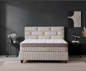 Boxspring postelja YORK Komplet z dvižnim dnom, predalom in vzmetnico 140x200 , Barva bež, po naročilu